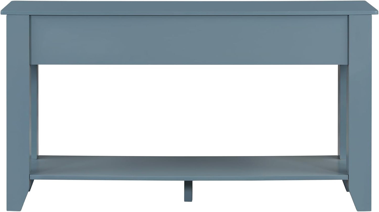 Farmhouse Modern Entryway Console Table 55.4'' Long Entry Sofa Table with Drawers & Storage Shelf for Living Room Hallway, Blue