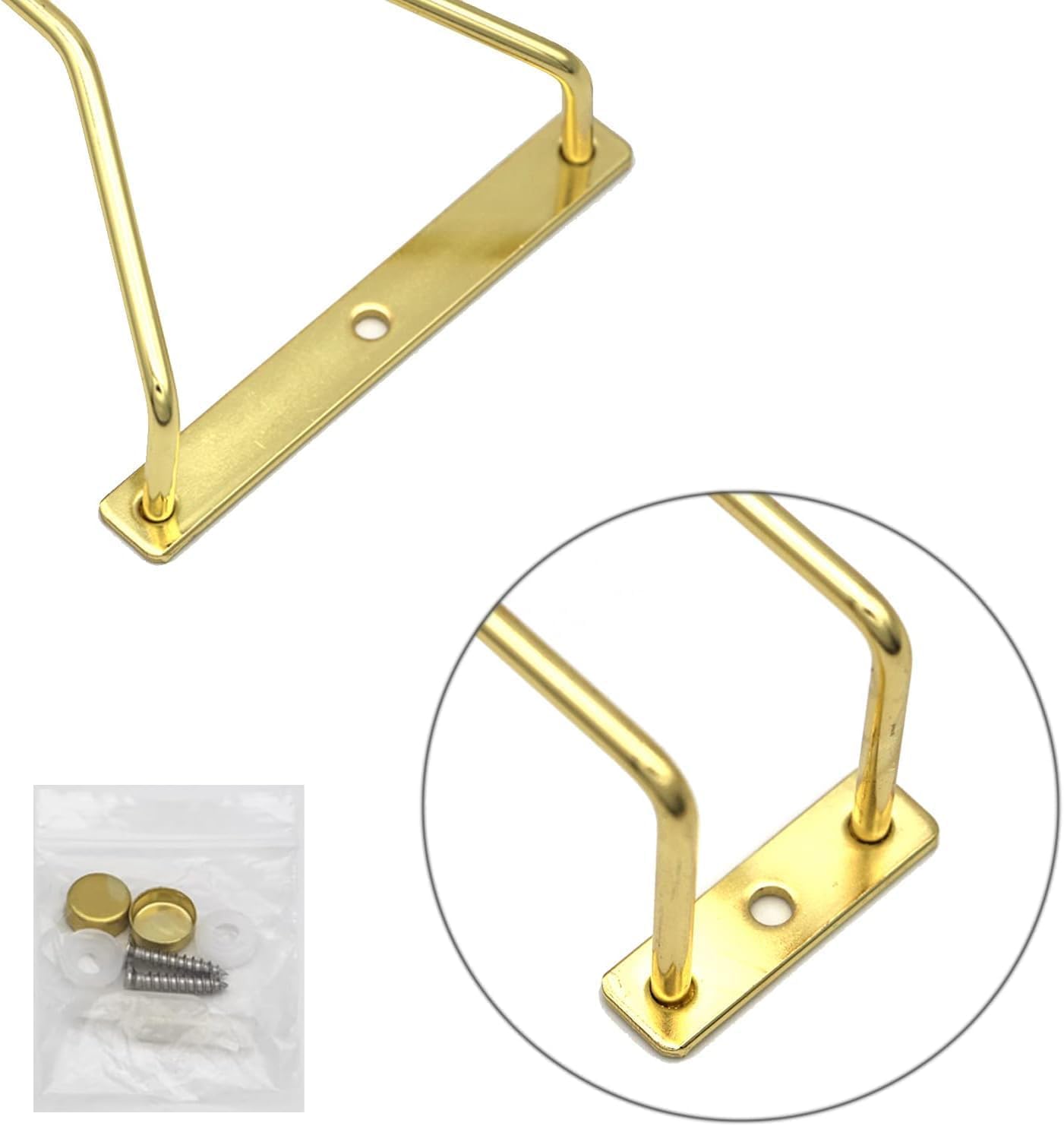 10.8 Inch Gold Wine Glass Rack, Under Cabinet Wine Glass Holder, Wine Glass Hangers Under Shelf, Stemware Rack, Hanging Stemware Holder for Cabinet Kitchen Bar, Set of 4