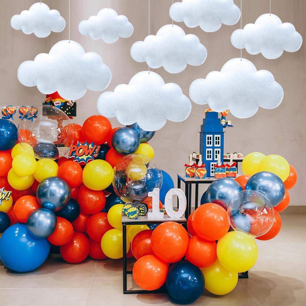 12 Pcs 3D Cloud Decorations Hanging Clouds for Room Ceiling Decor Clounds Decorations Felt Fake Cloud Ornaments Cloud Props for Art Stage Wedding Nursery Children Room Themed Party Baby Shower