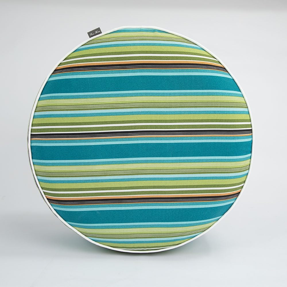 FUNHOME Inflatable Outdoor Ottoman with Air Pump,20"x9" Portable Patio Pouf,Water Resistant,Fade-Resistant,Round Blow Up Footrest Stools for Home Garden Camping Travel(Green Stripe)