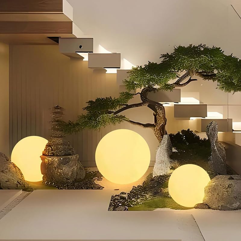 Globe Floor Lamp, 14-in Rechargeable LED Ball Light Globe Light w/Remote, Versatile Glowing Orb Mood Lamps Waterproof Outdoor Orb Lamp, Dimmable RGB Color Changing Light Up Ball for Home Garden Yard