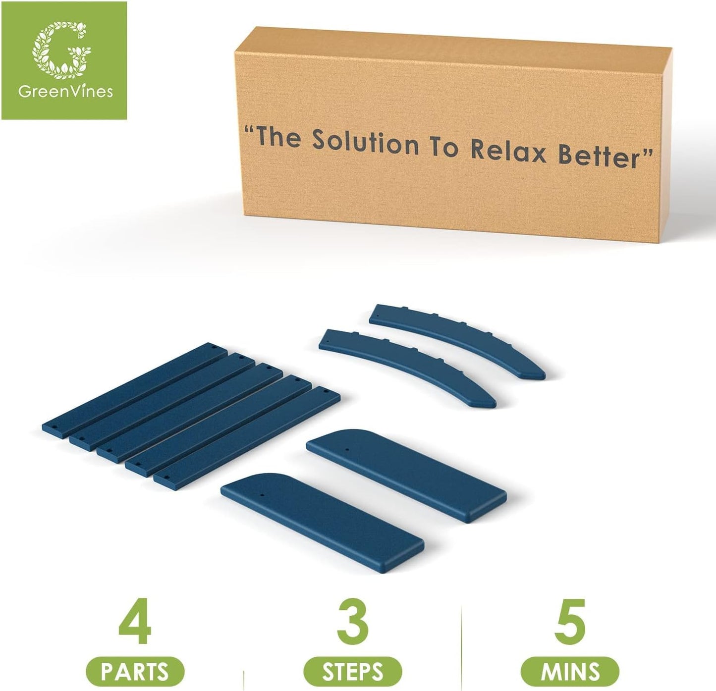 GREENVINES Adirondack-Ottoman | HDPE Plastic | Outdoor Footrest | All Weather | Foot Rest | Foot Stool | Blue | for Adirondack Chair | for Patio Backyard Pool