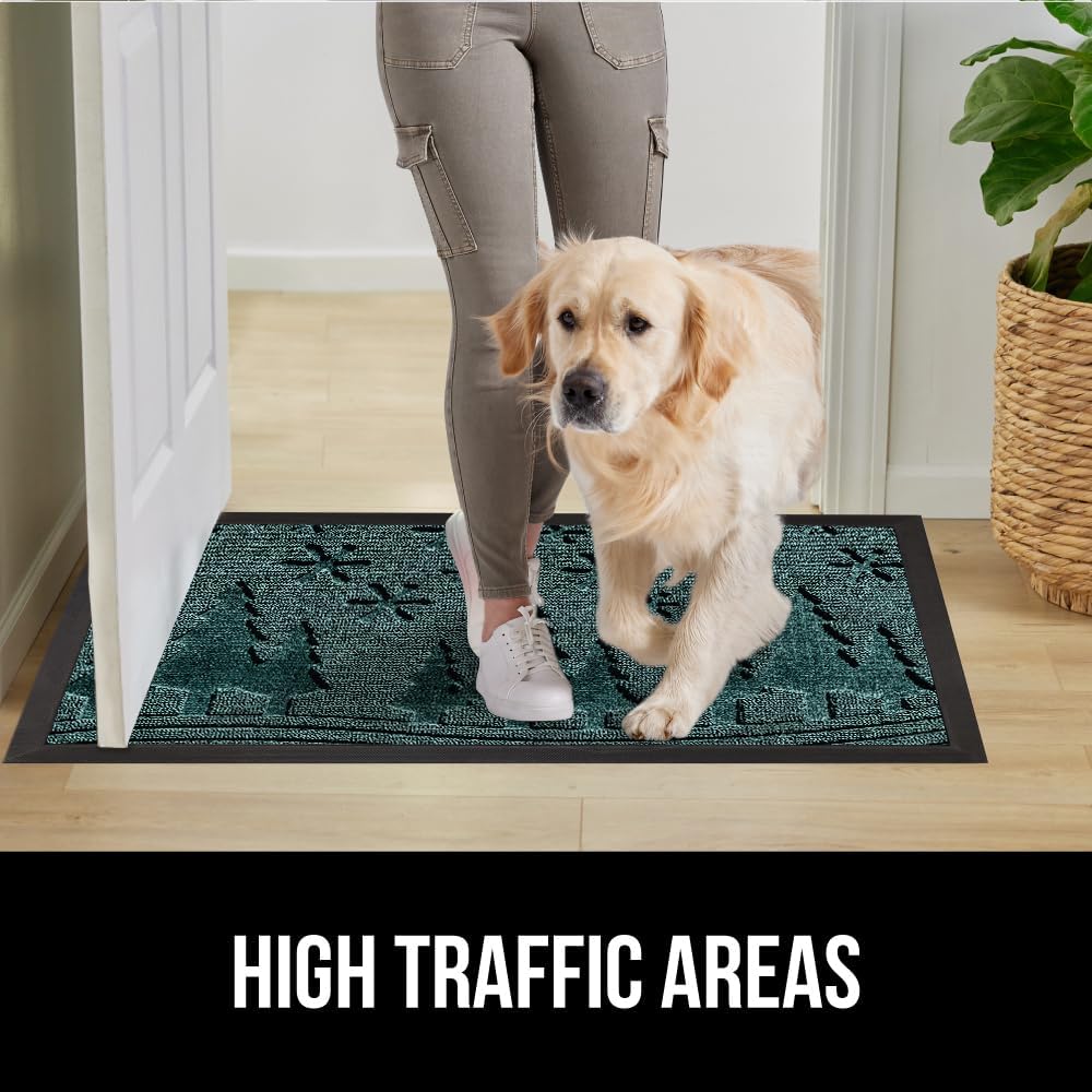 GORILLA GRIP 100% Waterproof All-Season WeatherMax Doormat 35x23, US Designed Natural Rubber, Stain and Fade Resistant, Low Profile Indoor Outdoor Door Mats, Easy Clean Patio Mat, Green Snowscape