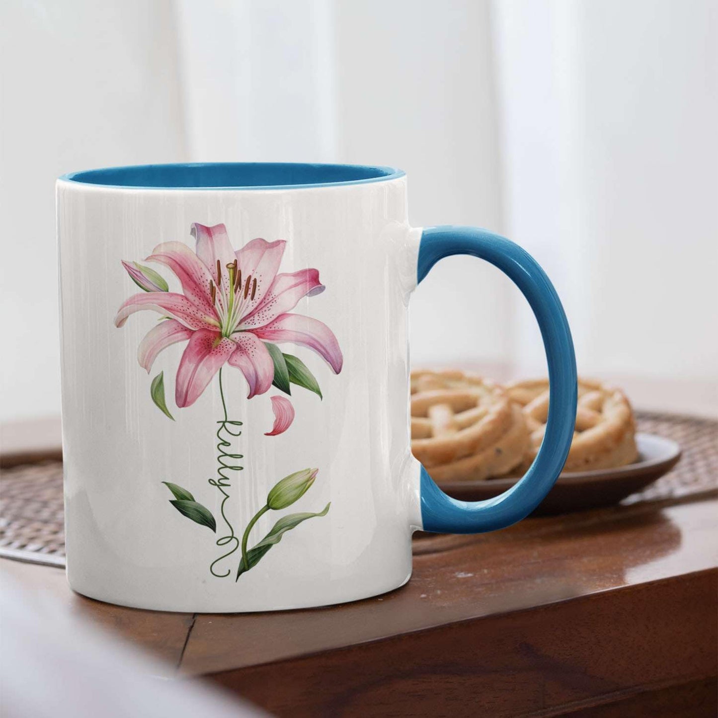 Customized Lily Flower Accent Cup, Novelty Flower Design Mug 11oz 15oz, Personalized Name Lily Lover Ceramic Cup, Custom Flower Decorative Mug, Unique Coffee Cup For Girl