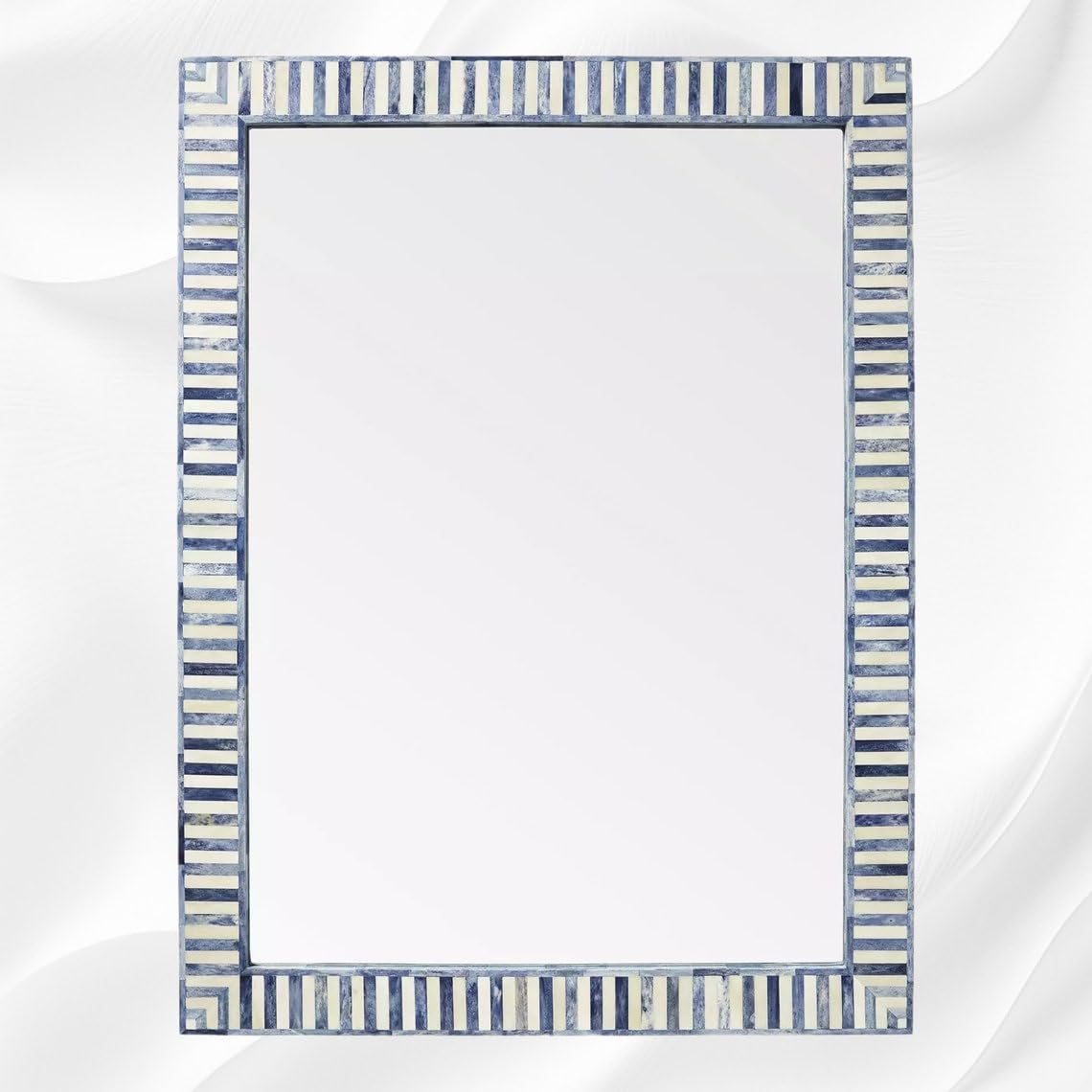 Hansa Industries Bone Inlay Wall Mounting Mirror Bar Harbor Blue Striped Waterfall Pattern Decorative Aesthetic Mirror with Wooden Frame for Home Centerpiece Décor Item (19 x 14 in)