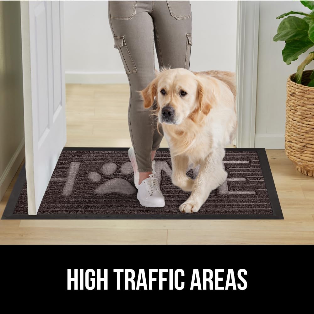 GORILLA GRIP 100% Waterproof All-Season WeatherMax Doormat 35x23, US Designed Natural Rubber, Stain and Fade Resistant, Low Profile Indoor Outdoor Door Mats, Easy Clean Patio Mat, Espresso Home Paw