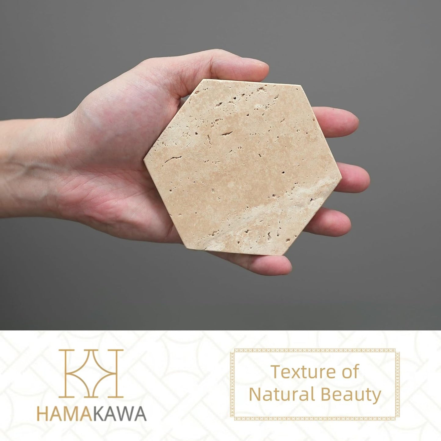 Real Natural Marble Coasters Set of 4, Vintage Stone Coasters 4 Inch, Hexagon Travertine Drink Coaster for Coffee Table, Living Room, Office Decor