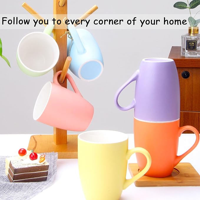 Coffee Mugs Set of 6, 12oz Ceramic Coffee Mugs with Handle, Colorful Matte Porcelain Coffee Mug for Latte, Tea, Cocoa, Cappuccino, Cups for Women Men for Home Restaurant Mug(Multicolour)