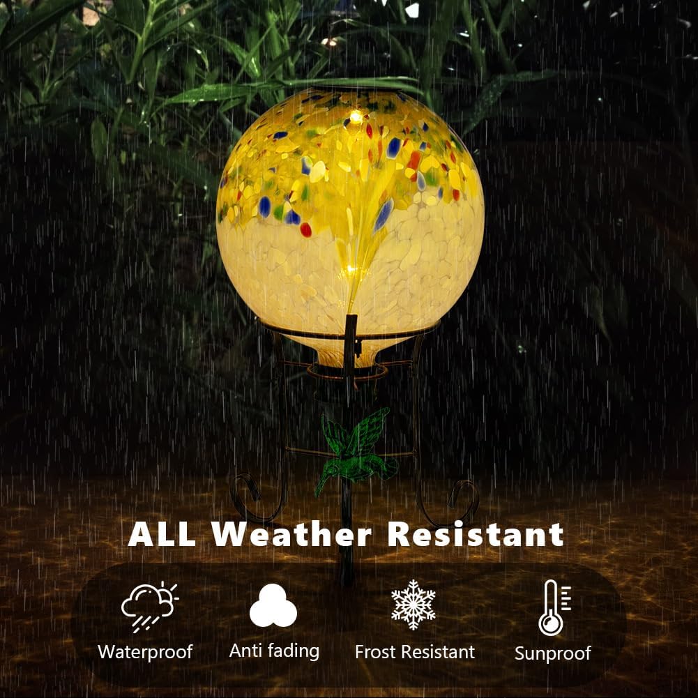 10" Diameter Solar Gazing Ball and 8.5" Metal Stand Indoor Outdoor Yard Art Ornament Coloful Spot Glass Globe Sphere Solar Gazing Balls for Garden,Lawn,Porch,Patio Birthday Gifts for Women,Mom