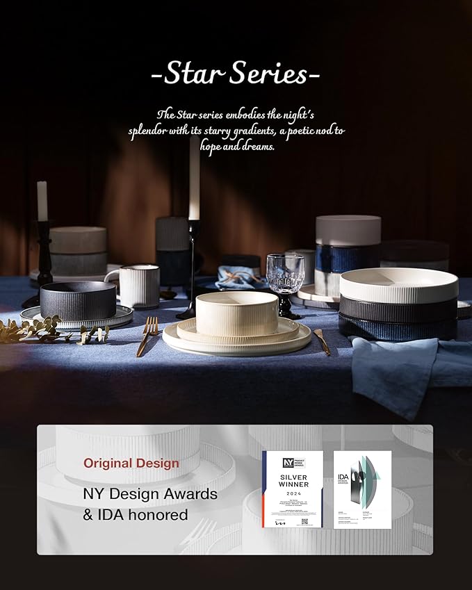 famiware Coffee Mug Set for 6, Star 12 oz Catering Mugs Cup Set with Handle for Coffee, Tea, Cocoa, Milk - Ceramic Stoneware Drinkware Set, Smoky Blue