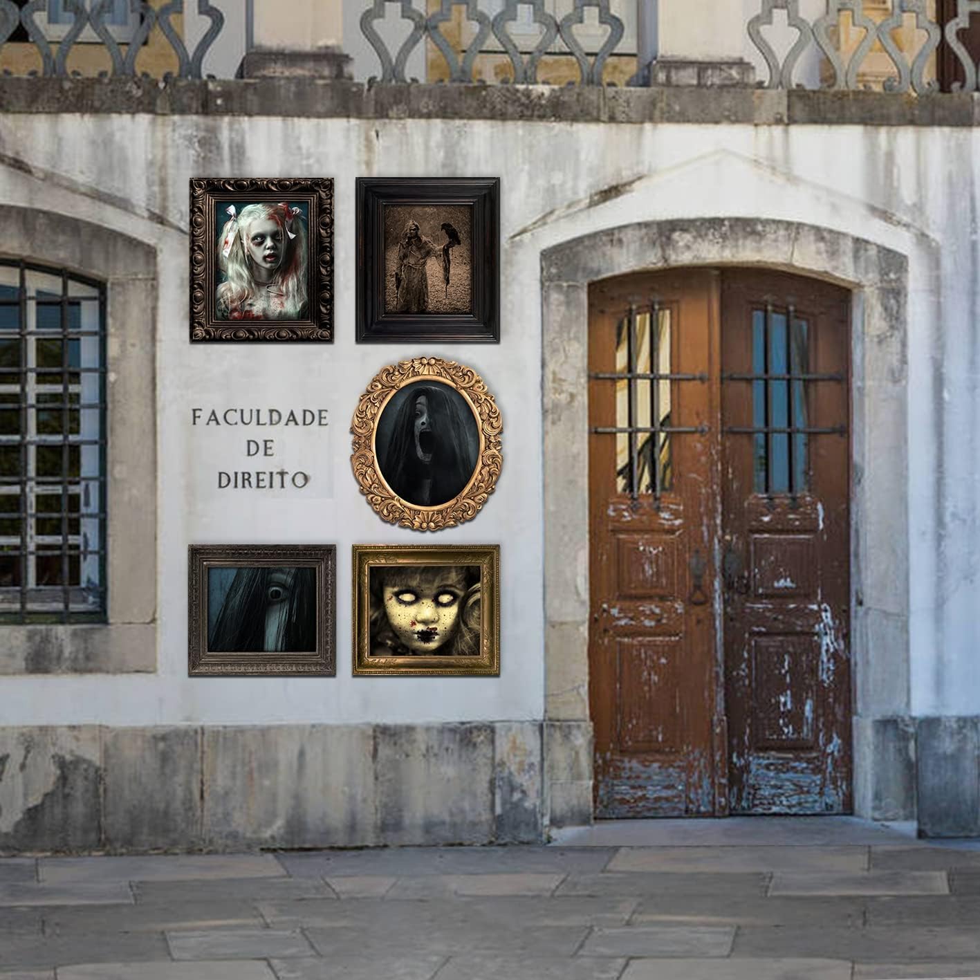 15 Halloween Gothic Mansion Haunted Horror Picture Frames, Waterproof Durable,with 80pcs Self Adhesive Dots, Creepy Photo Decorations For Haunted Home Family Castle Masquerade Party