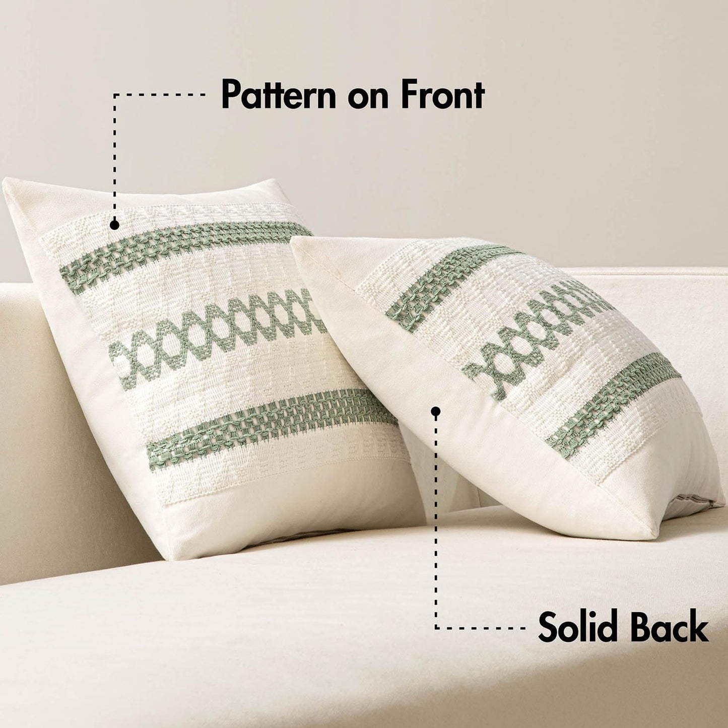 MIULEE Set of 2 Sage Green Boho Decorative Pillow Covers 18x18 Inch Farmhouse Rustic Couch Throw Pillows Modern Summer Cotton Cushion Covers Retro Cute Macrame Woven Home Decor for Bed Sofa Chair