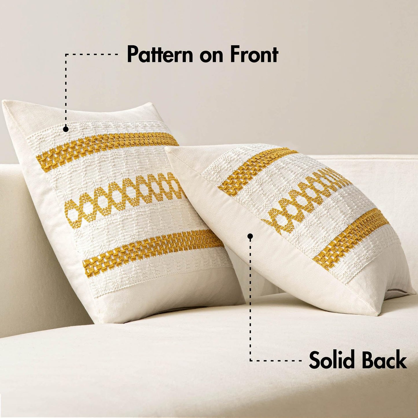 MIULEE Set of 2 Mustard Yellow Boho Decorative Pillow Covers 16x16 Inch Farmhouse Rustic Couch Throw Pillows Modern Cotton Cushion Covers Retro Cute Macrame Woven Home Decor for Bed Sofa Chair