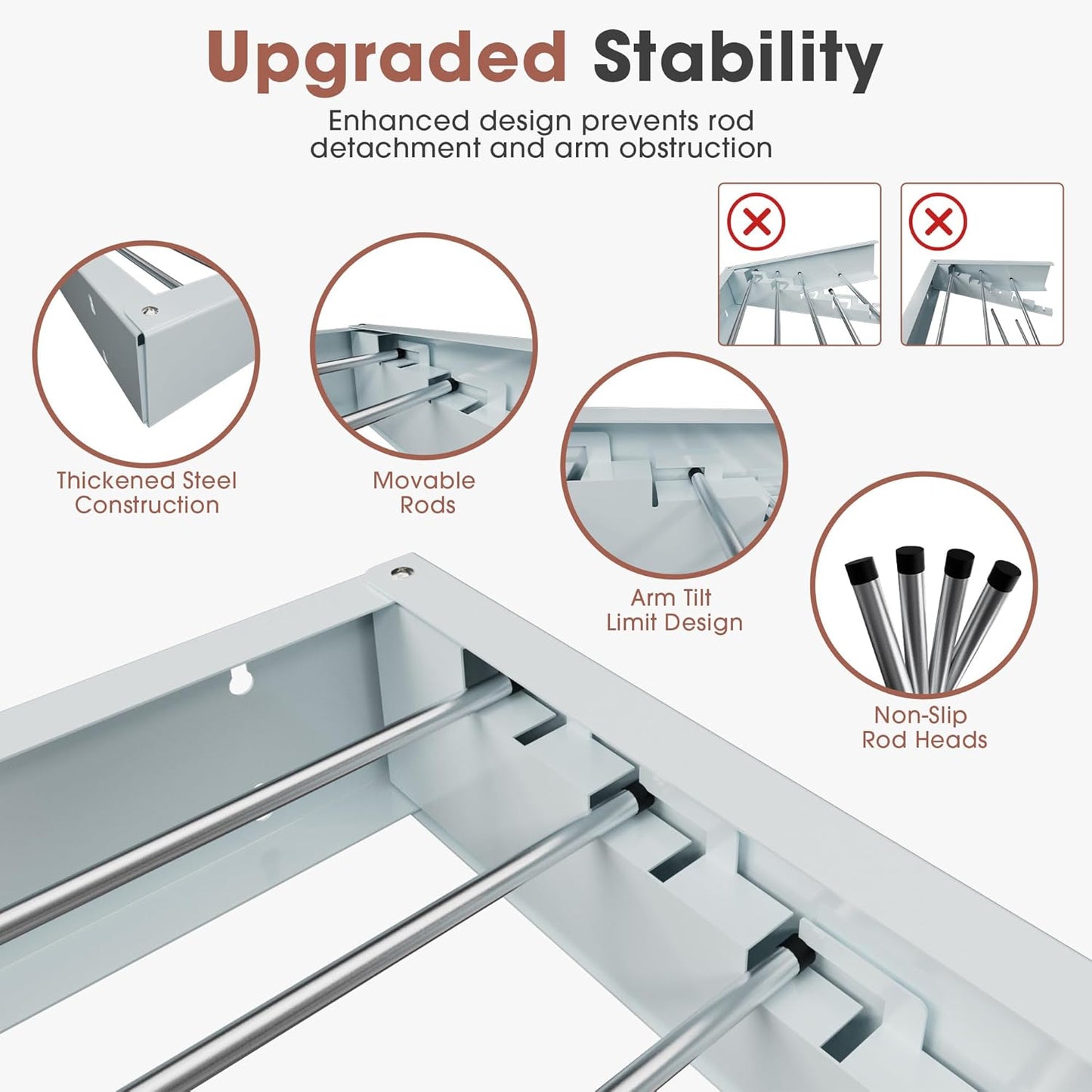 Foldable Wall-Mounted Drying Rack, Heavy-Duty 60 lb Capacity – Space-Saving Folding Laundry Hanger with 10 Clips, Rust-Proof Aluminium Clothes Dryer for Indoor & Outdoor Use