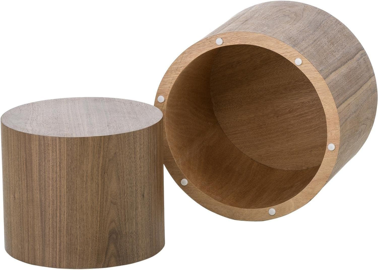 18.9”Round Nesting Coffee Table Set of 2,Wooden Circle Coffee and End Tables,Durable Accent Furniture,Modern Space-Saving Design for Small Living Rooms,Offices,No Assembling Needed,Walnut