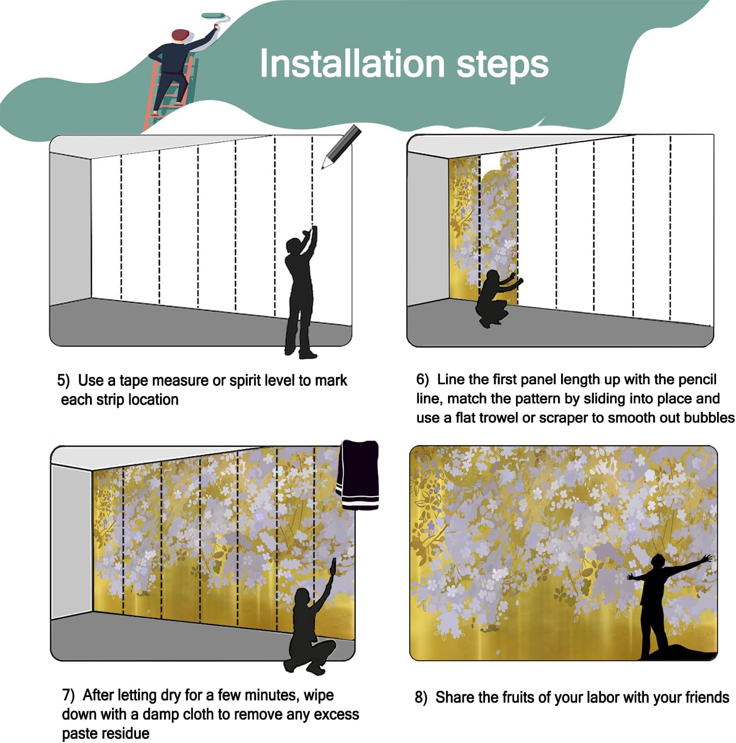 -Gold Floral Living Room Wallpaper XT19 S 100" x 65"