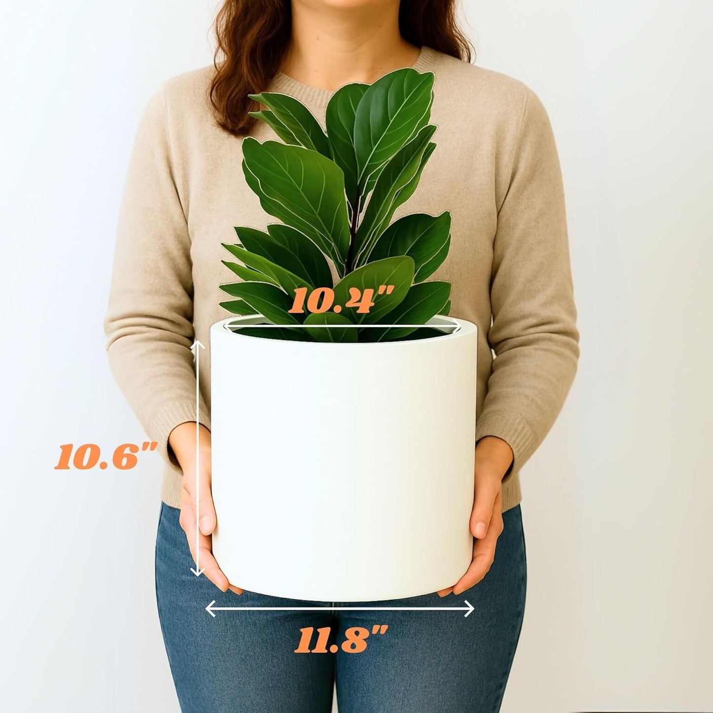 Fox & Fern Large 12 Inch Planter — Premium Lightweight Fiberstone Matte White Plant Pot w Drainage Plug; Large Indoor & Outdoor Planter; 12 Inch Pots for Plants Indoor; Weather & UV Resistant