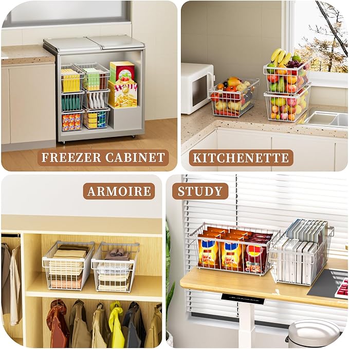 3 Pack Stackable Deep Freezer Organizer Bins ,Upgraded Bottom Leak-Proof net,Encryption and Hardening , Freezer Organizer Bins for 5 to 9 Cu.FT Small Chest Freezer, Easy Get Bottom Foods