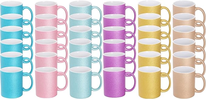 11oz White Ceramic Sublimation Coffee Mug in White Gift Box, 6 Sparkling Mixed Colors, Case of 36