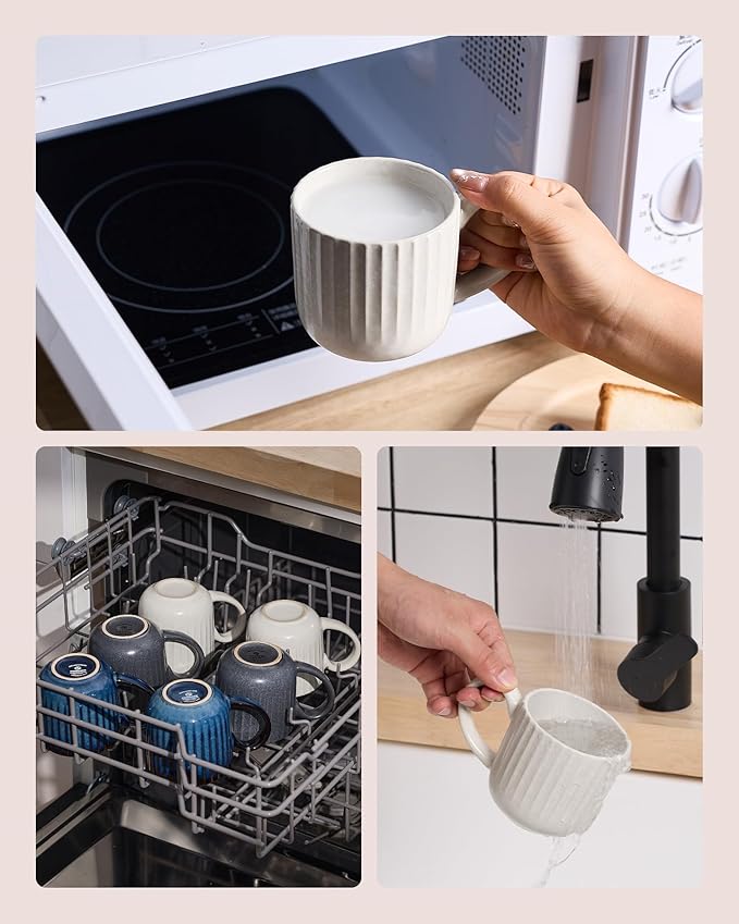 famiware Coffee Mugs Set of 6, Starlight 11 oz Mug Cup Set with Handle for Coffee, Tea, Cocoa, Milk - Ceramic Stoneware Mug Set, Matte White