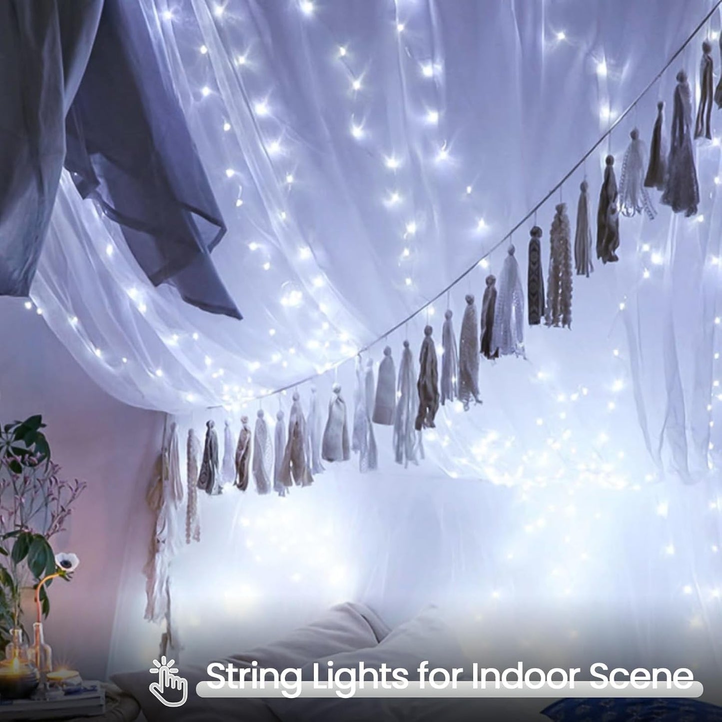 4 Pack String Lights Battery Operated with Timer, 66FT 200 LED Waterproof Battery Twinkle Lights, 8 Modes Fairy Light for Indoor & Outdoor Party Bedroom Garland Tree Christmas Decorations (Cool White)