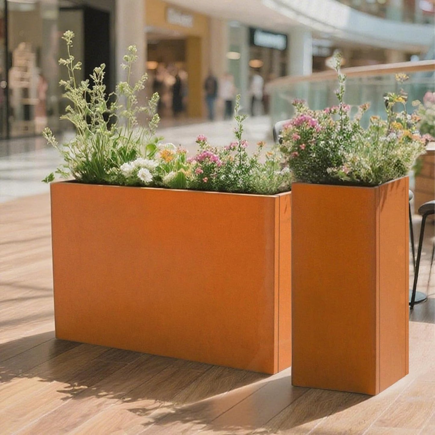 Galvanized Steel Metallic Heavy Planter for Outdoor Plants Metal Outdoor Planter Spliced Flower Box with Partitions for Outside,Indoor,Garden (Corten, 30 * 12 * 24)