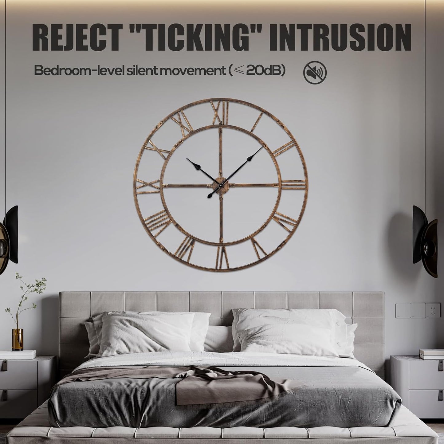 Large Wall Clock for Living Room Decor – 48 Inch Silent Non-Ticking Modern Farmhouse Wall Clock, Oversized Decorative Metal Roman Numeral Clock, Bronze