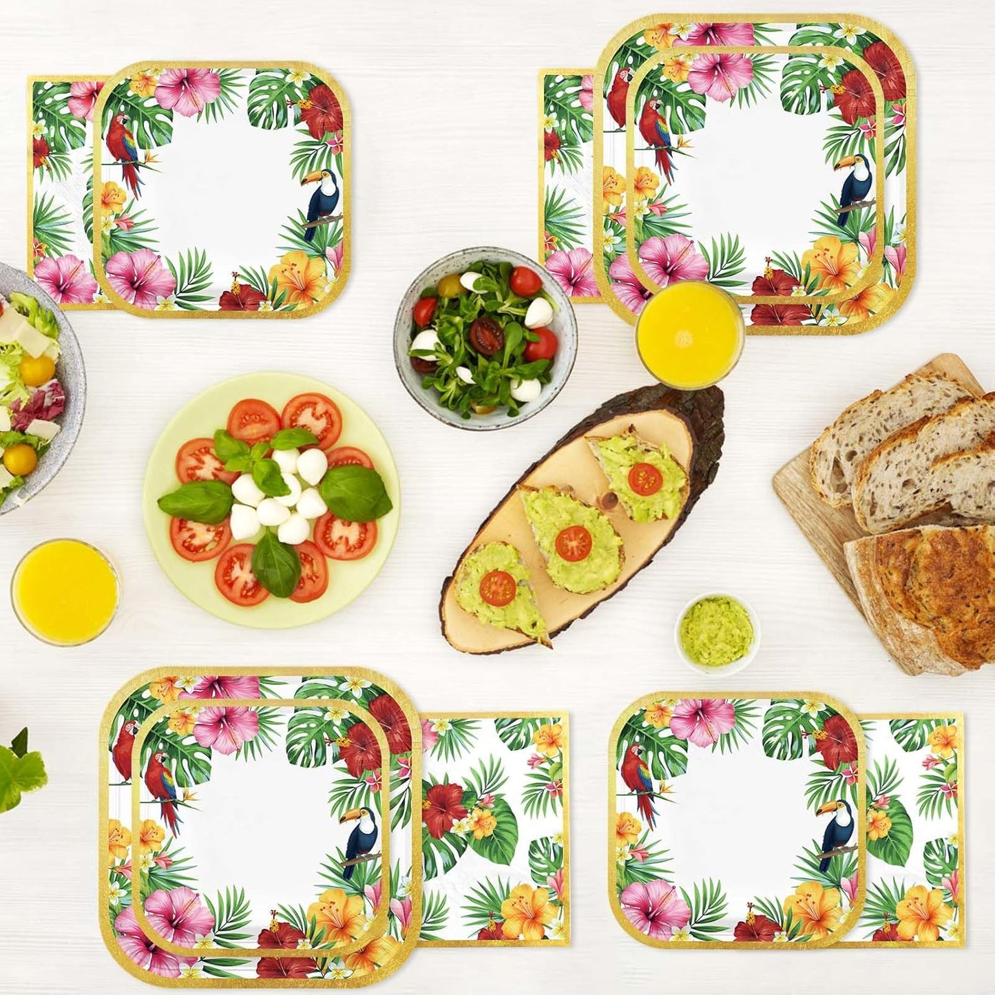 Grencian 200Pcs Hawaiian Luau Party Decorations Aloha Tropical Hibiscus Floral Luau Plates and Napkins Palm Leaf Tableware Sets for Summer Holiday Hawaiian Birthday Dinner Party Supplies Serves 50