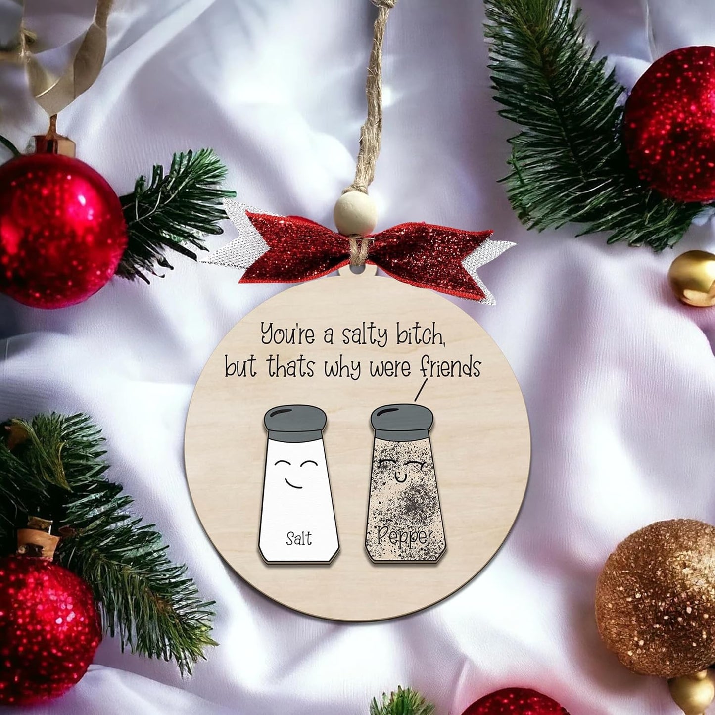 Funny Christmas Ornaments 2024 - Unique Wooden Ornaments for Tree, Gag Gifts for Men, Women, Friends, Adults