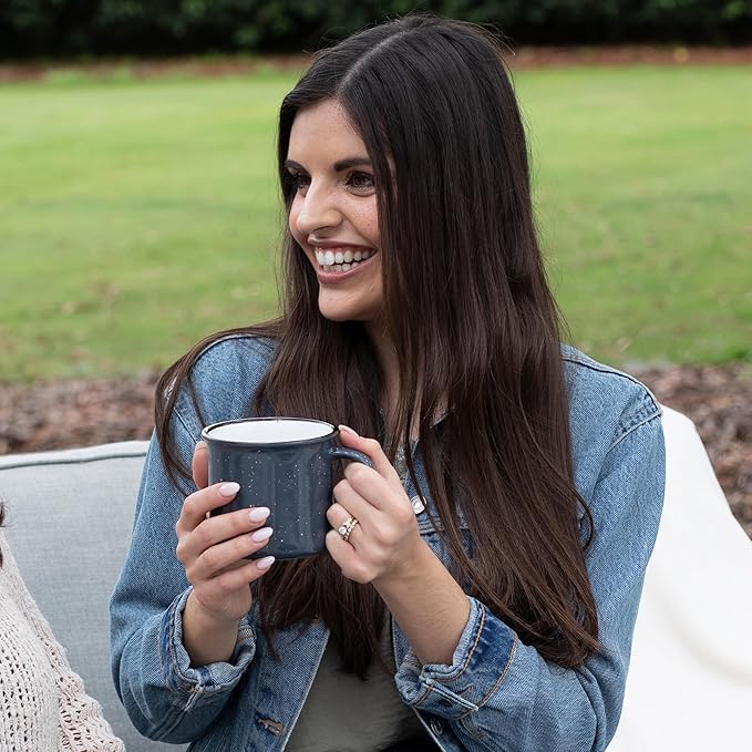 Set of 8 Ceramic Campfire Mugs – 15 Oz, Red – Coffee & Tea Cups for Home, Work, Travel, Camping – Customizable, Great for DIY, Events, Companies