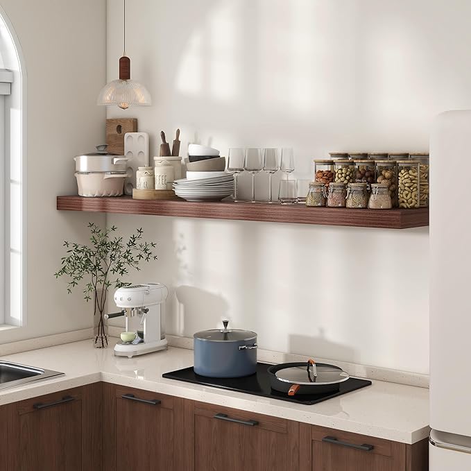 12 Inch Deep Floating Shelves for Wall | 72W x 12D Floating Shelves Set of 1 | Rustic Walnut Long Floating Shelves for Living Room Bathroom Laundry Room Bedroom Kitchen Home Office