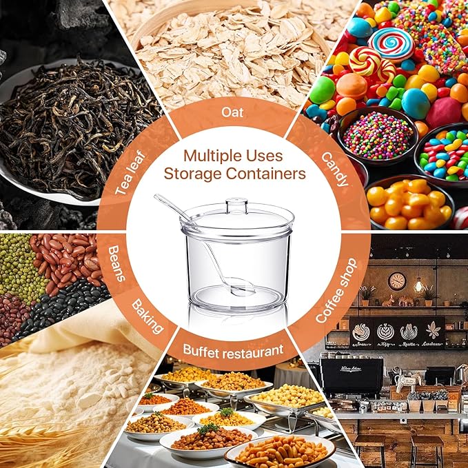 12 Pcs Acrylic Sugar Bowl with Lid and Spoon,7.1 Oz Clear Condiment Storage Pot,Sugar Jar Spices Container for Home Kitchen,Coffee Bar,Restaurant