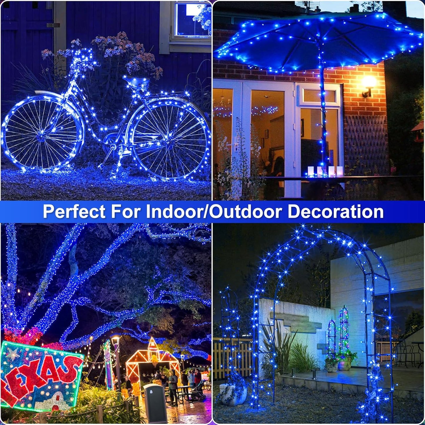 100FT 300 LED Christmas Lights Outdoor, Blue Christmas Tree Lights with 8 Modes Waterproof, Plug in Green Wire String Twinkle Light for Indoor Xmas House Patio Yard Holiday Decorations