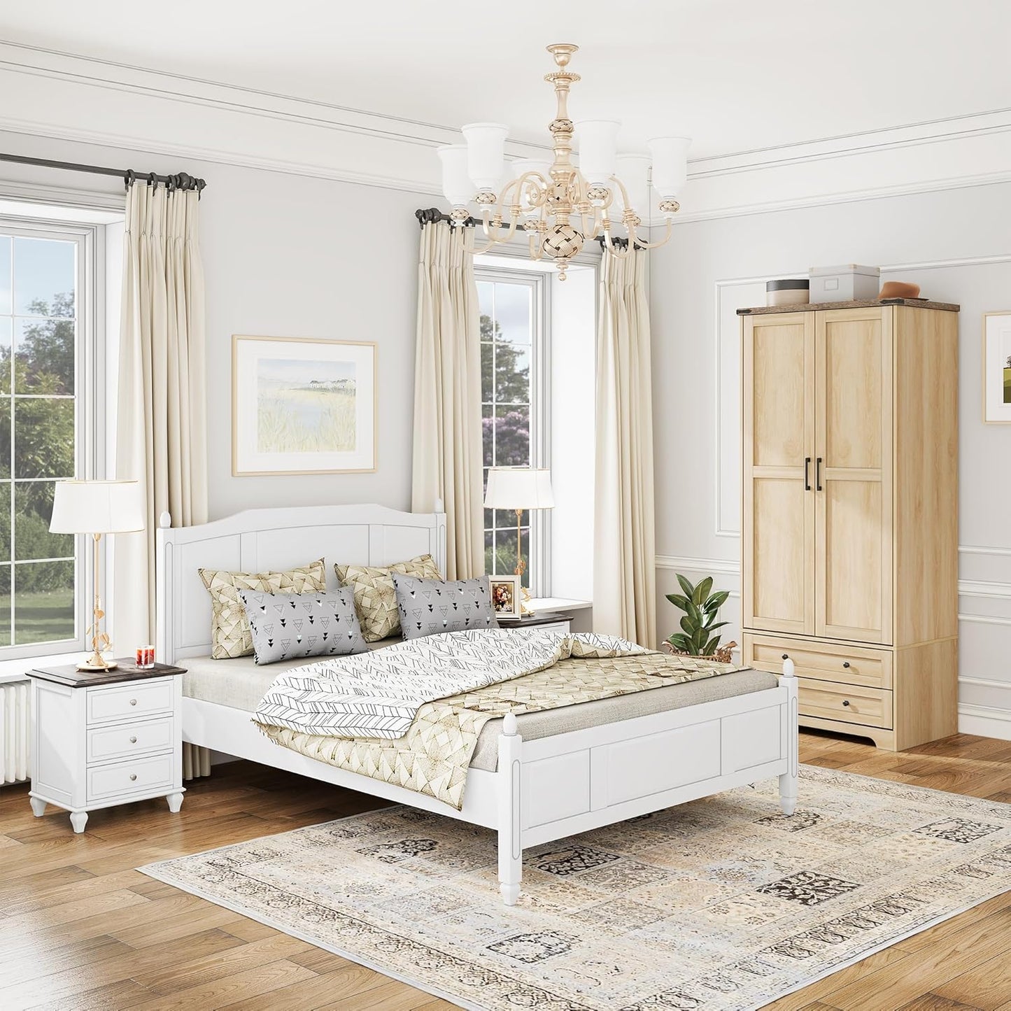 Brafab Wooden Armoire Wardrobe Closet with 2 Modern Doors, 71" Tall Freestanding Closet Wardrobe Cabinet with Drawers and Hanging Rail, Storage Cabinet with Shelve for Bedroom (Natural, 2 Doors)