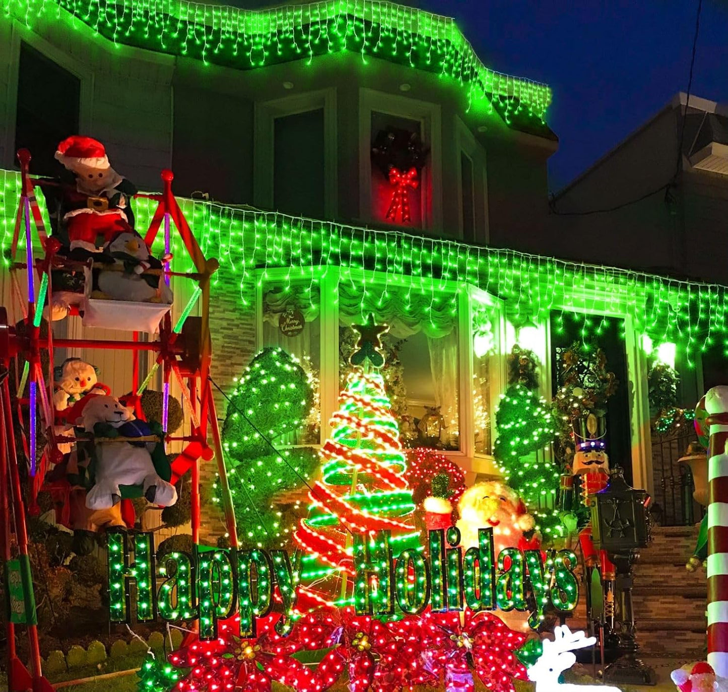 Green Christmas Lights Outdoor, 33ft 400 LED Icicle Lights for Outside House with Connectable Clear Wire 8 Modes Timer, Plug in Waterproof for Home Holiday Eaves Yard Party Room Indoor Decoration