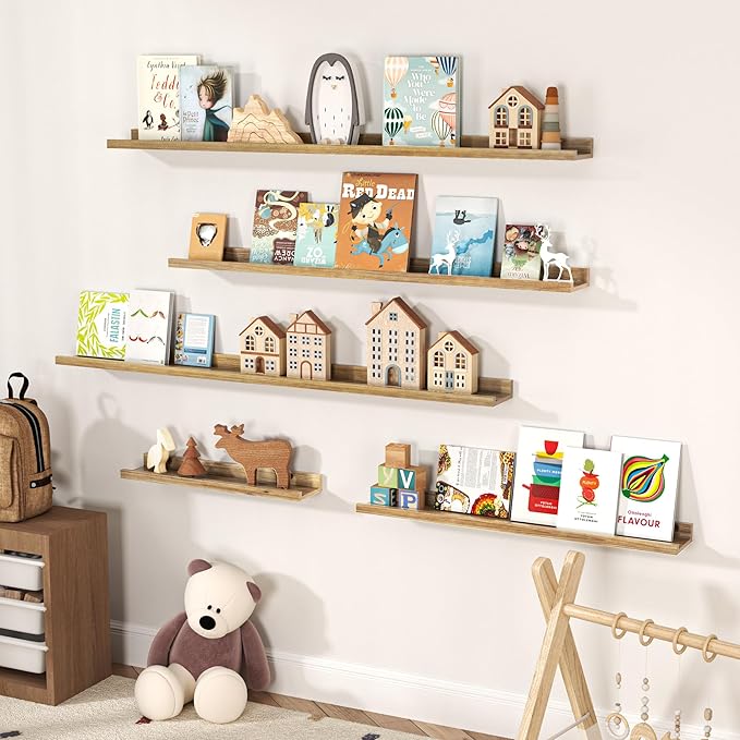 Floating Shelves for Wall, Picture Ledge Shelf 36 Inch Solid Wood Set of 2, Rustic Wall Shelves with Lip, Kids Bookshelf, Photo & Picture Live Edge Floating Shelves for Bedroom, Living Room, Kitchen