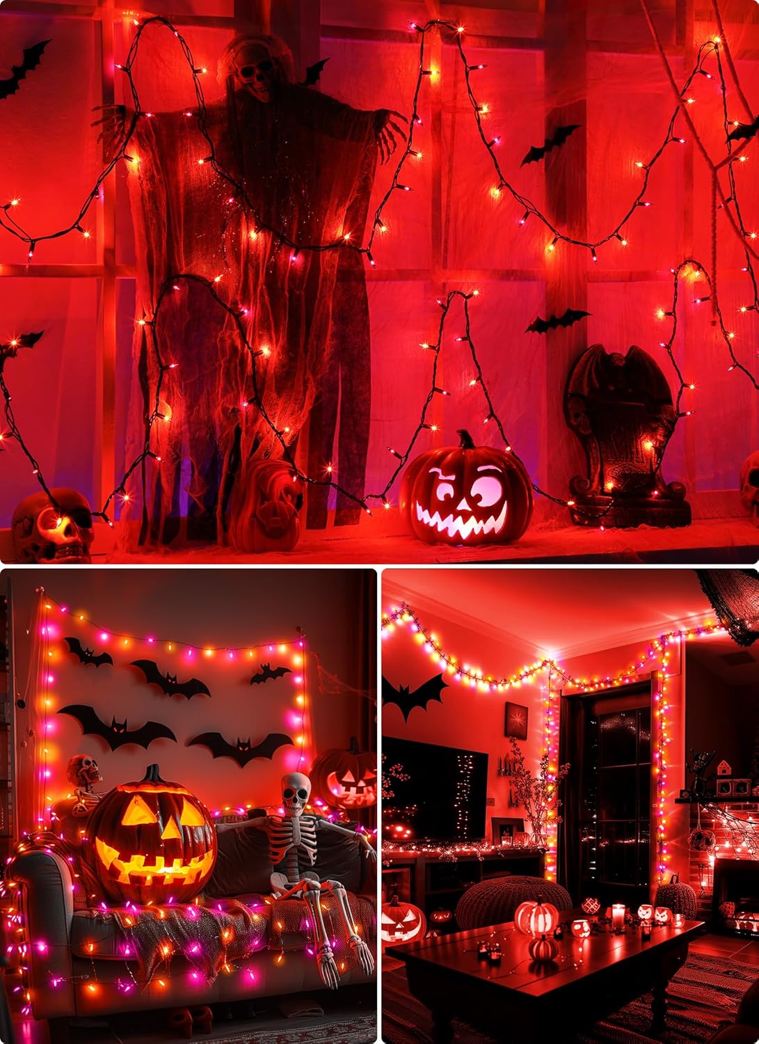 2 Pack Halloween Mini Lights, 13 Feet 50 Count Totally 100 Count Incandescent Mini String Lights, Connectable Halloween Light for Haunted House Party Holiday Window Indoor Decoration, Orange & Purple