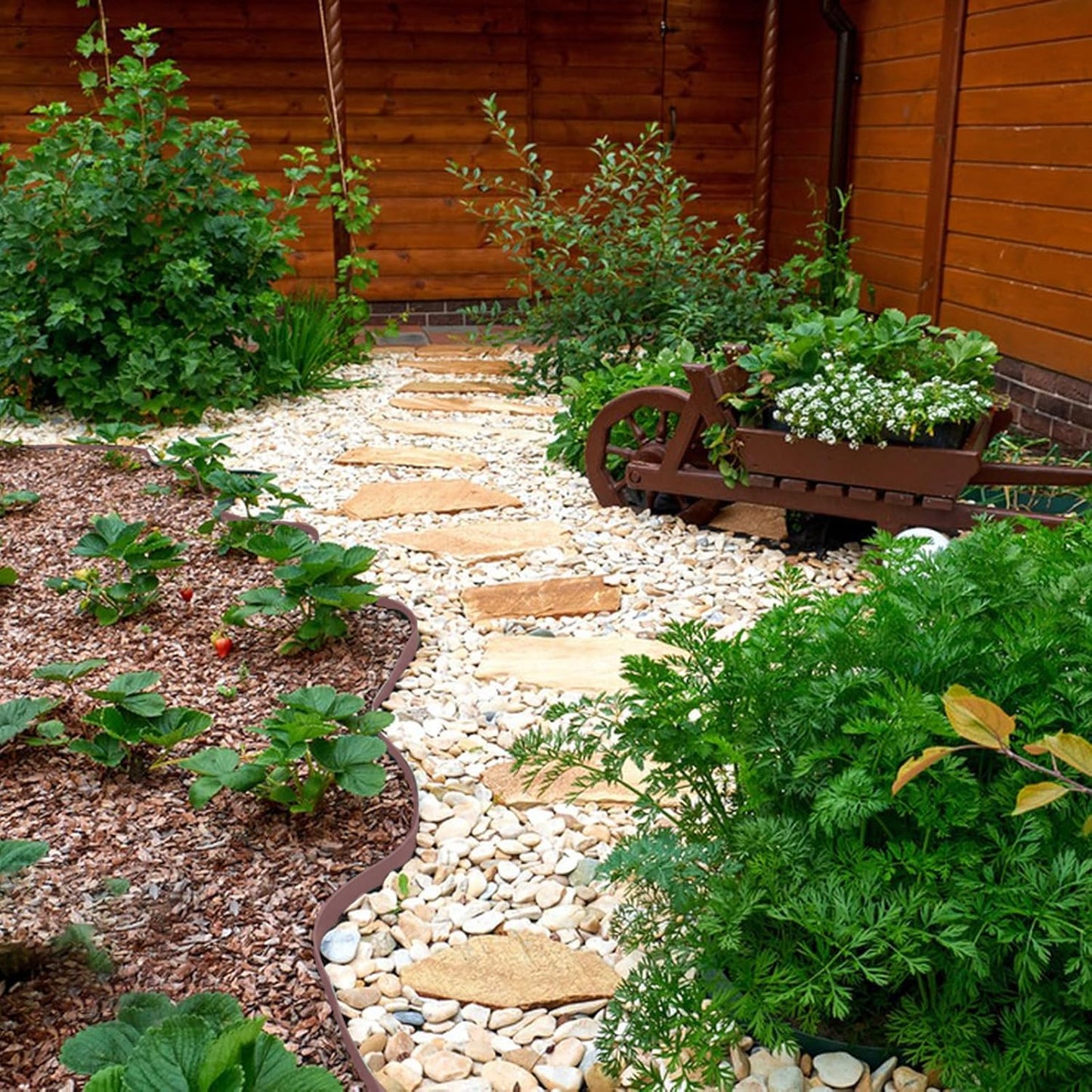 Garden Edging 33FT, 4IN High Landscape Edging Border Plastic Lawn Edging Roll with 30 Spikes for Yards, Flower Bed Edge, Sidewalks, Pathway, Brown