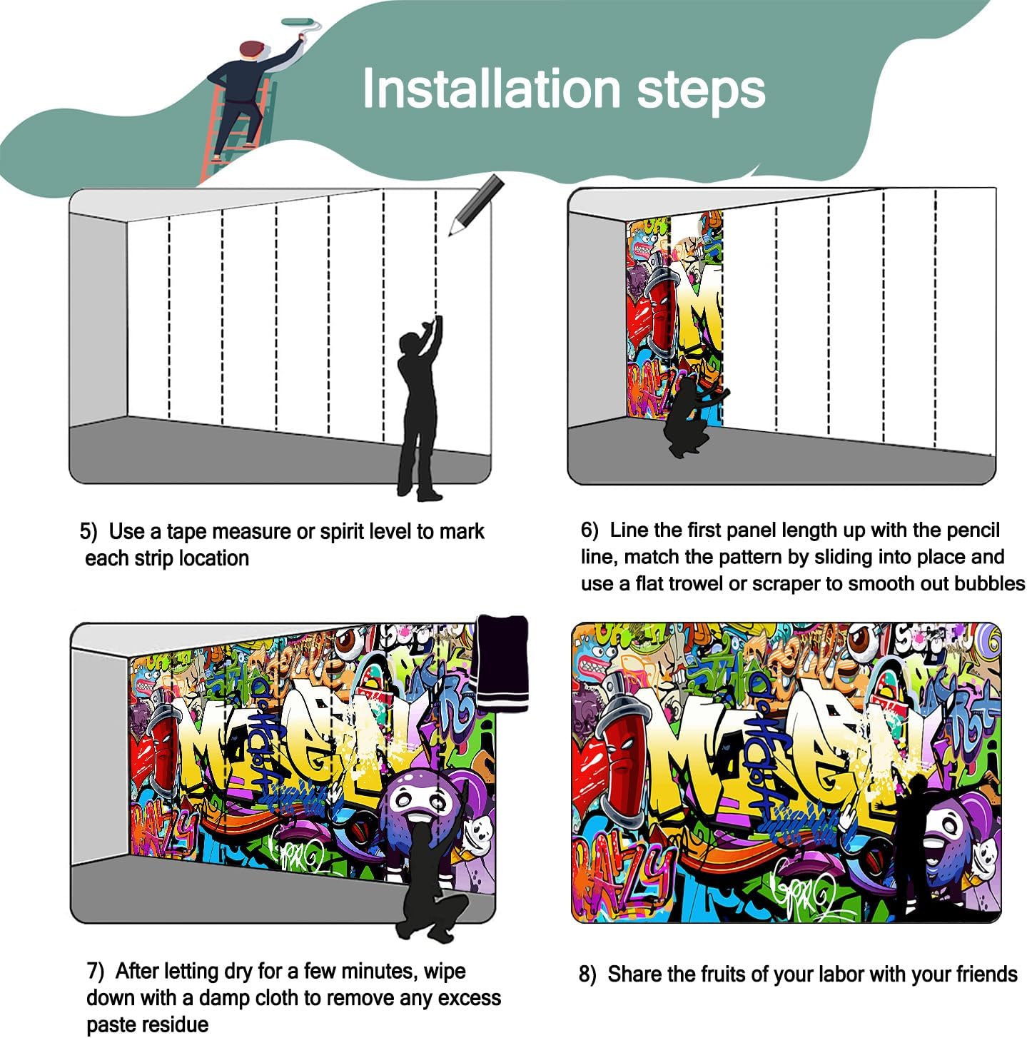 -Nursery Color Graffiti Abstract Letters Bedroom Wallpaper XT16 L 180" x 115"