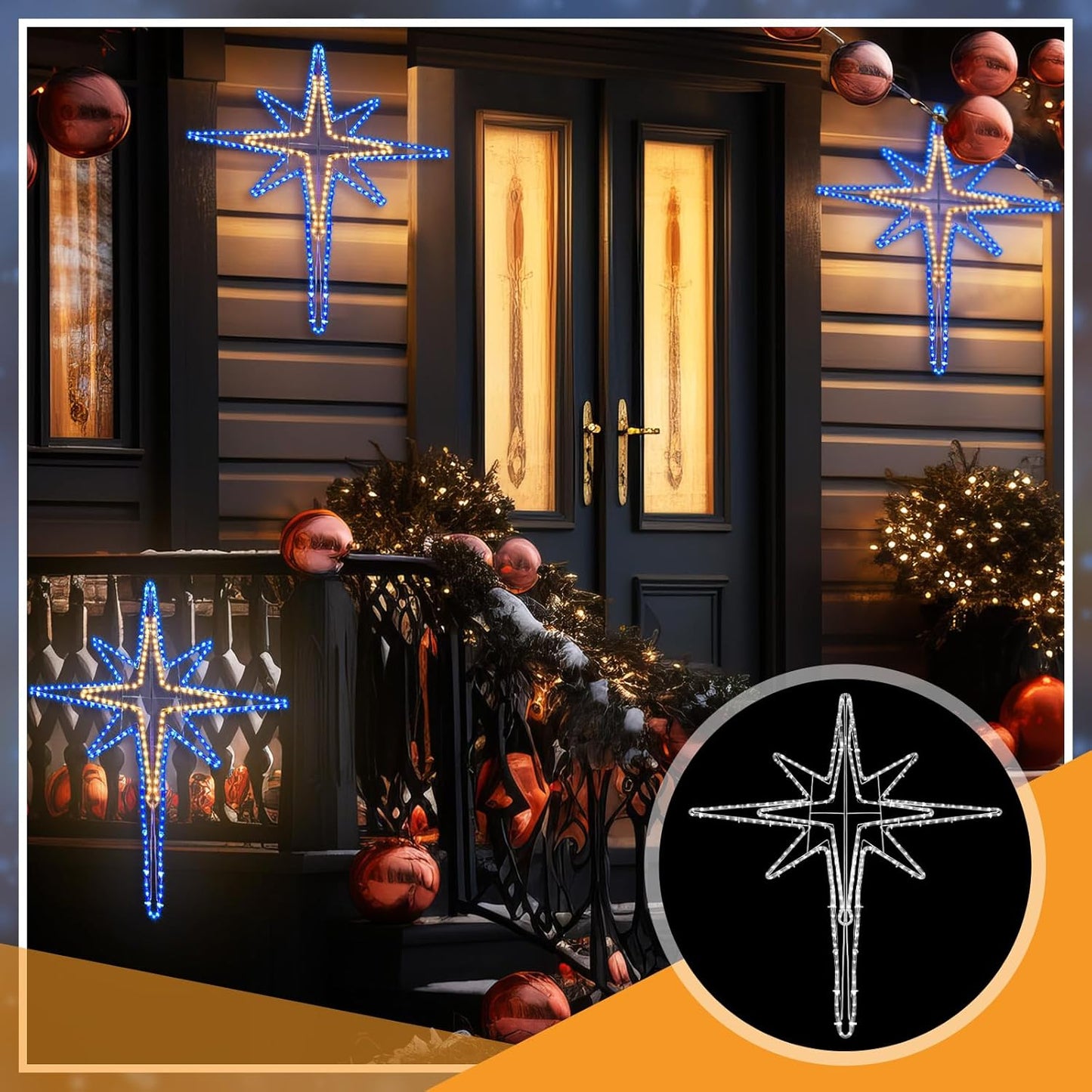 43" Christmas Star of Bethlehem LED Star Hanging Lights Nativity Holy Family Light for Door Window Porch Wall Decoration Plug Operated Lighted Hanging Tree Topper(Warm Light)