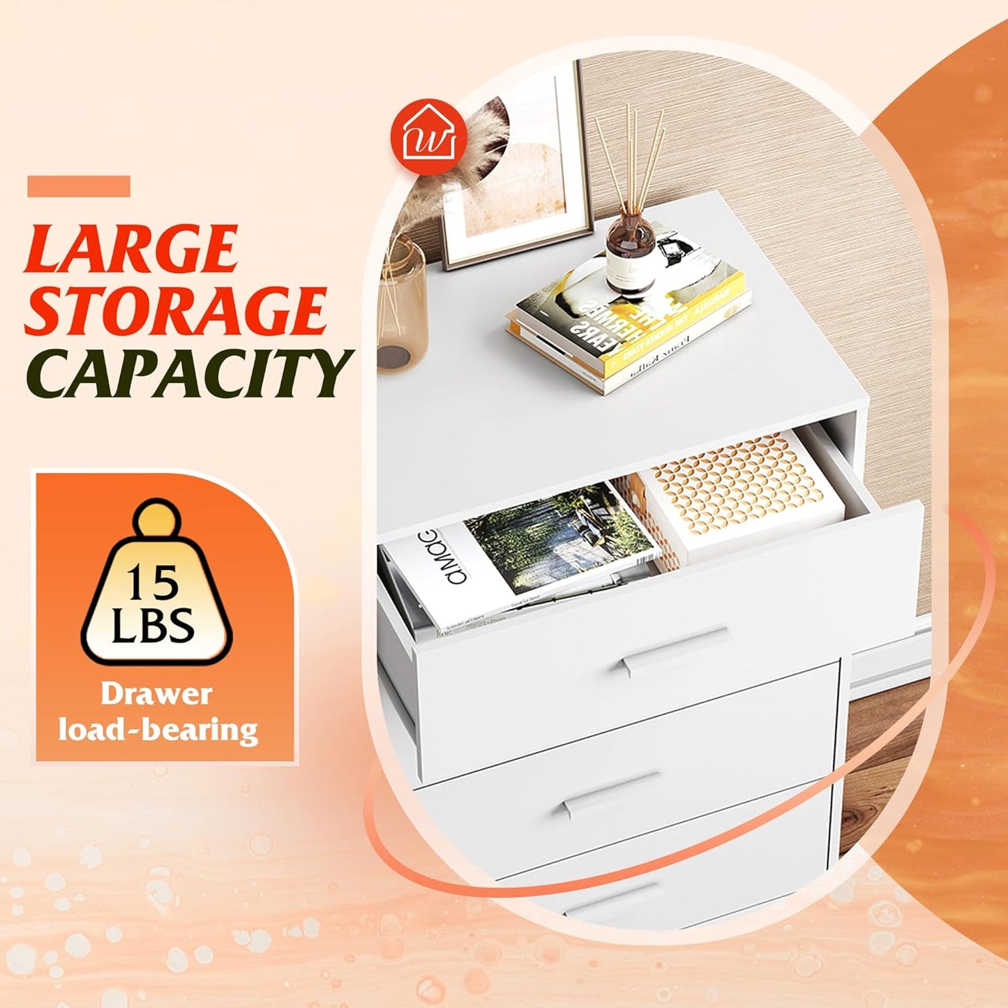 WLIVE White Wood Dresser for Bedroom with 4 Drawers, Tall Chest of Drawers with Sturdy Metal Frame for Living Room, Hallway, Closet