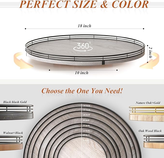 18" Lazy Susan Wood Turntable Organizer for Kitchen Decor, Farmhouse Round Wooden Lazy Susan Organization and Storage for Cabinet, Dining Table, Pantry, Bathroom, Countertop, Centerpiece, Home Decor