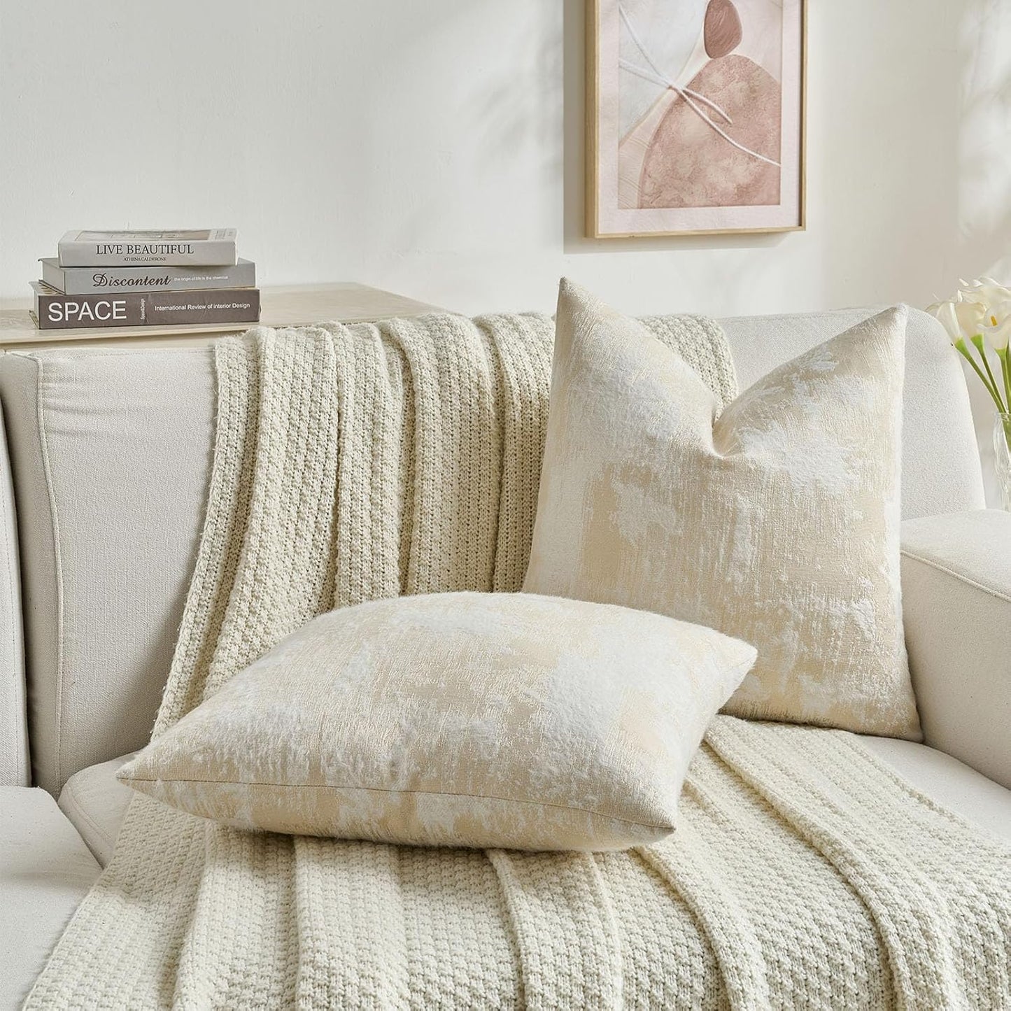 FUTEI Yellow White Decorative Throw Pillow Covers 18x18 Inch Set of 2,Soft Faux Cashmere Jacquard - Textured & Cozy Cushion Case,Modern Home Decor for Couch Bed Living Room