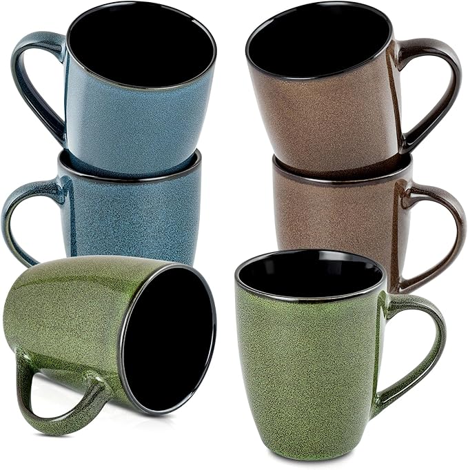 Ceramic Mugs 12oz,Large Ceramic Coffee Cups for Men, Women, Dad, Mom, Modern Coffee Mugs With Handle For Tea,Latte,Cappuccino,Cocoa. (green and brown 4pack)
