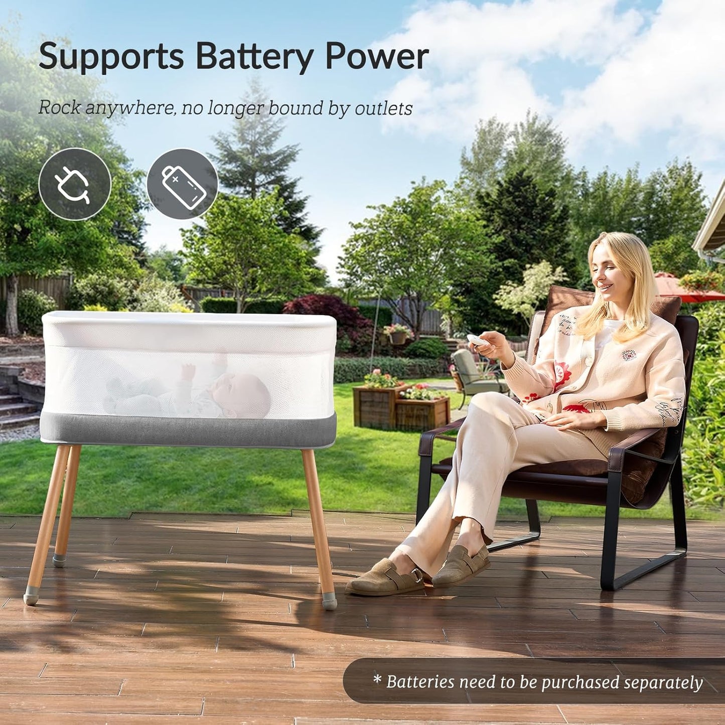 Electric Bassinet for Baby 3 Rocking Speeds, Auto Bedside Sleeper with 8 Soothing Music, Rocking Bassinet for Infant, Grey