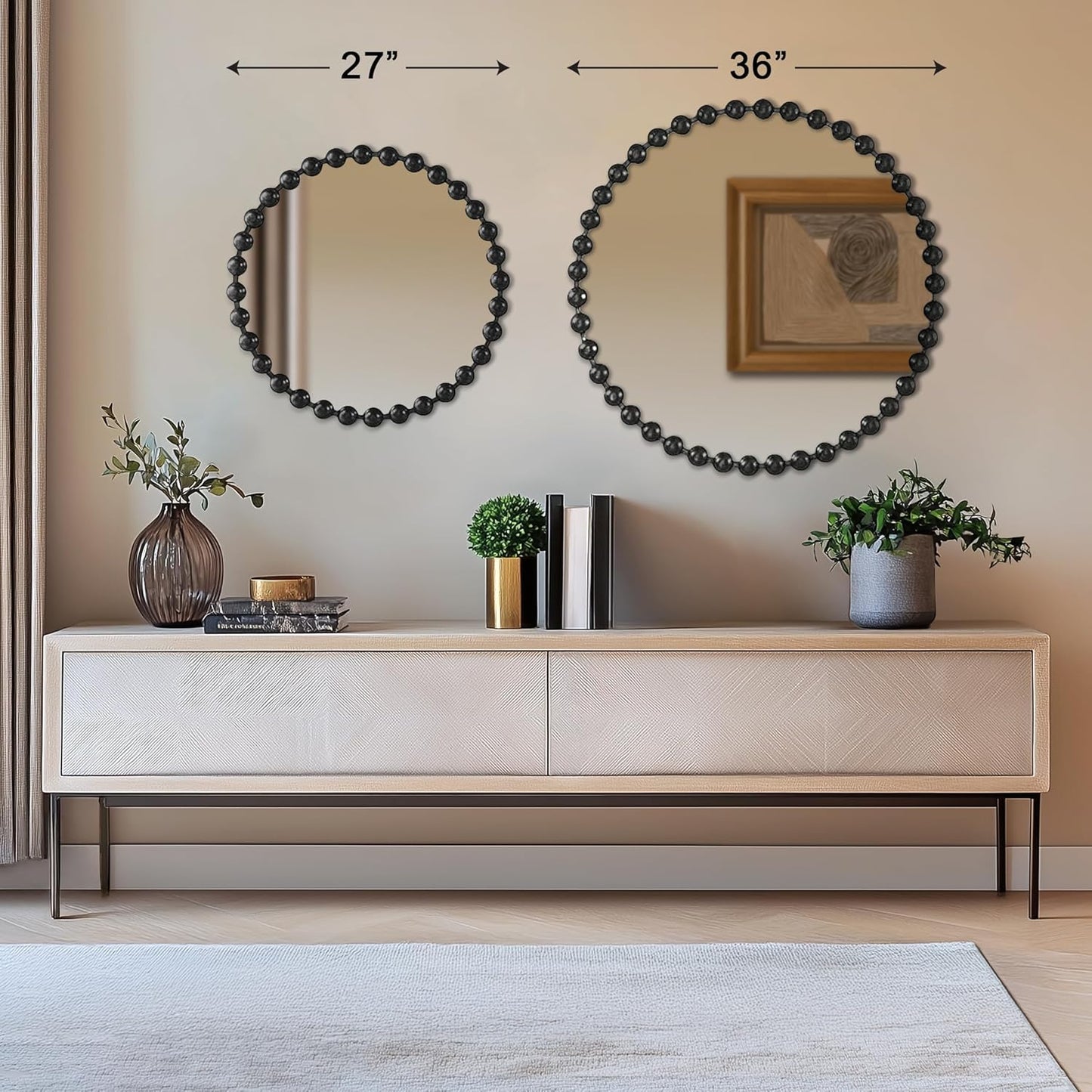 Madison Park Round Mirror, Metal Frame Circle Mirror 27 inch, Wall Art Decor Mounted Hanging for Entryway, Bathroom, hallway, Living Room, Vanity, Marlowe, Black