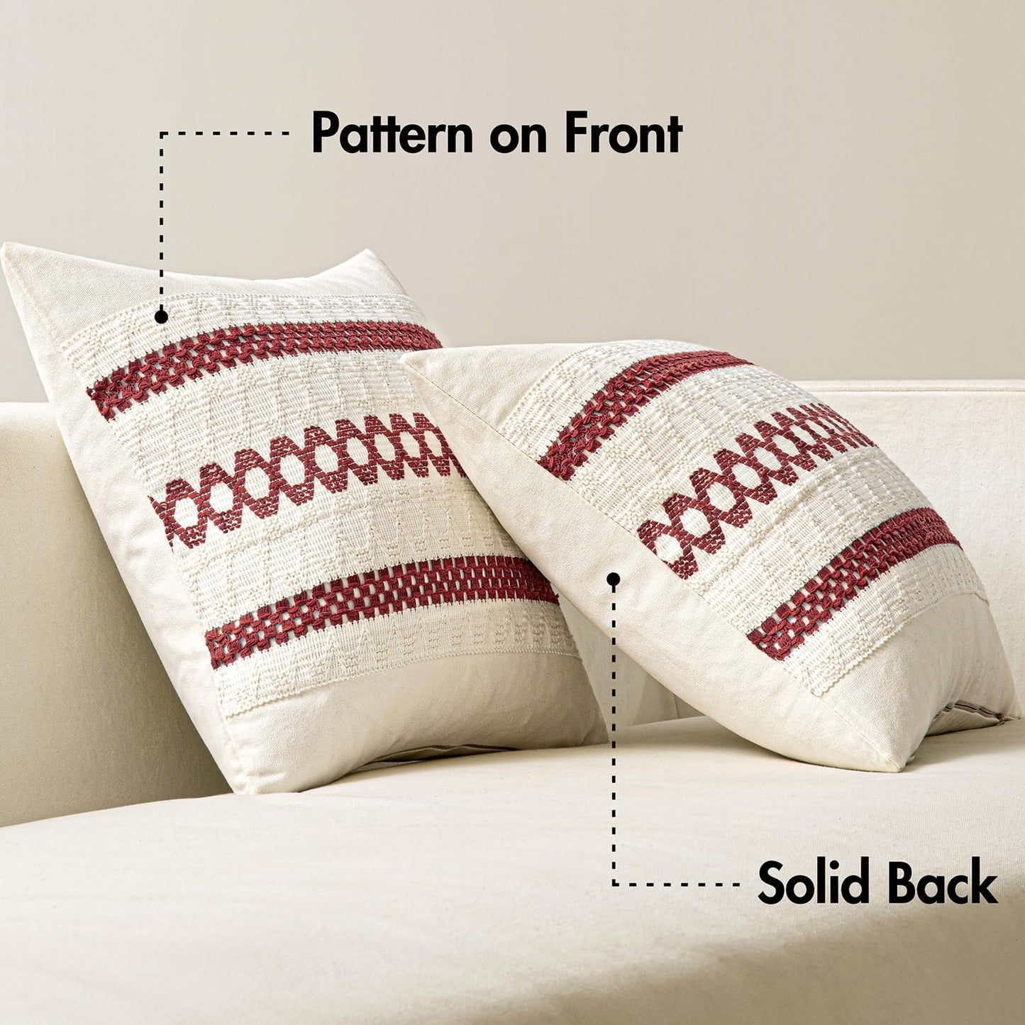 MIULEE Set of 2 Christmas Burgundy Boho Decorative Pillow Covers 18x18 Inch Farmhouse Rustic Couch Throw Pillows Modern Cotton Cushion Covers Retro Cute Macrame Woven Home Decor for Bed Sofa Chair