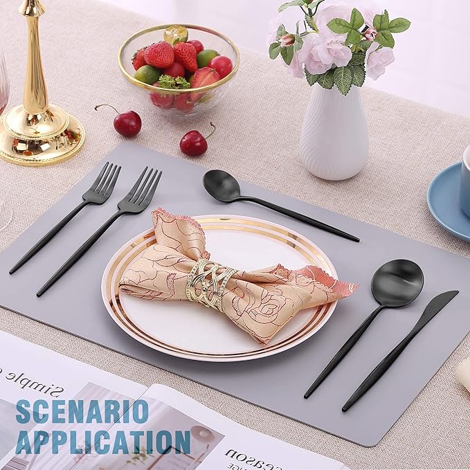 Matte Black Silverware Set for 8,Modern Stainless Steel Brushed Cutlery Set,40-Pieces Heavy Duty Flatware Set,Knives Spoons and Forks Set Utensils Set, Satin Finish, Dishwasher Safe