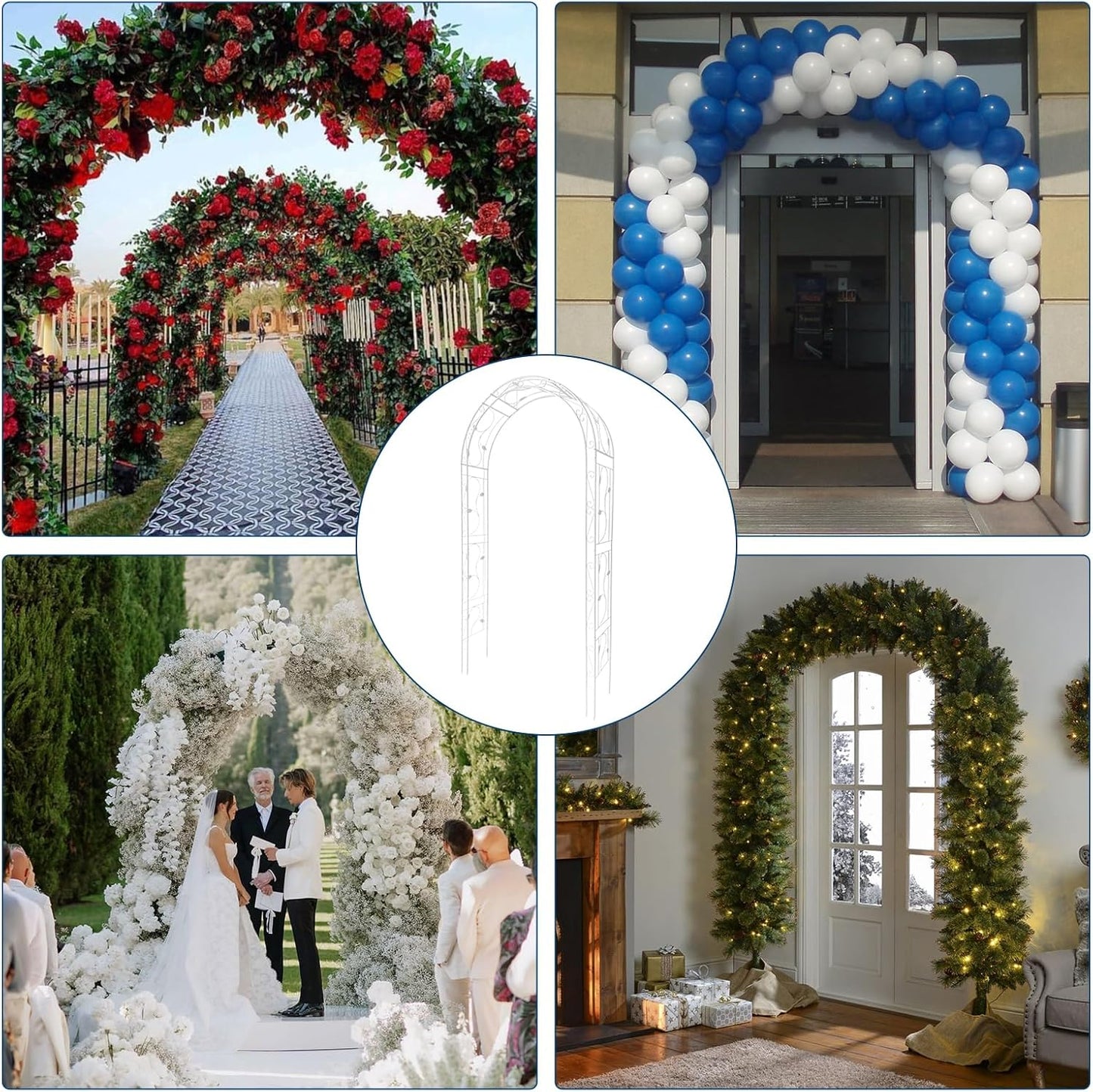 Garden Arch Arbor Trellis, 8.5Ft Outdoor Metal Garden Arch Arbor for Climbing Plants, Wedding Archway for Lawn, Patio, Backyard, Party, Events, Ceremony Wedding Decoration, White