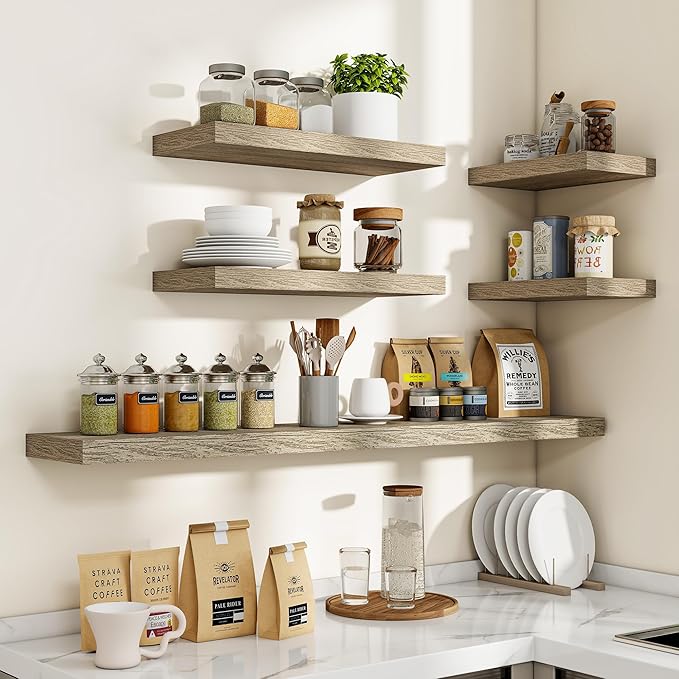 48 Inch Floating Shelves, 3D Textured Wood Grain, 48"x9.25"x1.5" Inch Deep Floating Shelves for Wall, Wooden Shelves for Bathroom, Bedroom, Living Room, Vintage Gray Oak